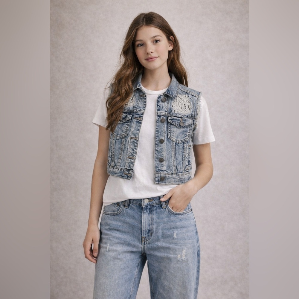 Streetwear Society - Acid wash/Lace Crop denim vest - Size M